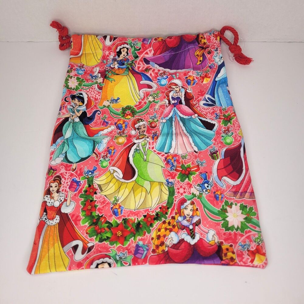Handmade Disney Princess Christmas Drawstring Gift Pouch Holiday Travel Bag New